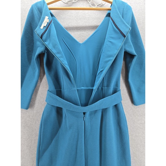 BODEN Margie Ottoman V Neck Dress Teal Blue Womens Size 4 Ribbed Preppy Pencil - Picture 8 of 11
